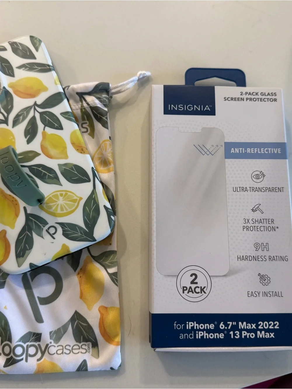 Loopy Lemon Grove case & 2-pack Insignia screen protector for iPhone 13 ProMax